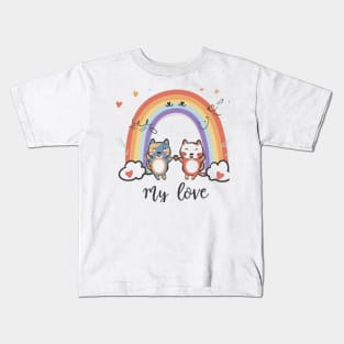 My Rainbow Cat is My Valentine Kids T-Shirt